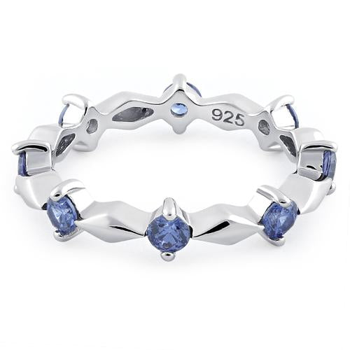 Sterling Silver Round Cut Eternity Tanzanite CZ Ring