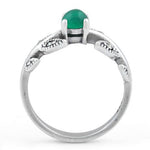 Sterling Silver Round Green Agate Leaves Marcasite Ring
