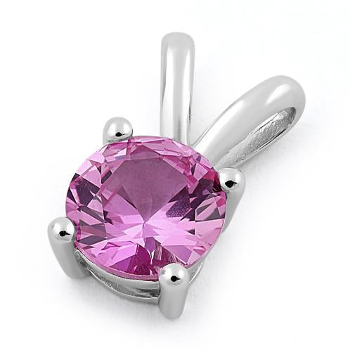 Sterling Silver Round Pink CZ Pendant