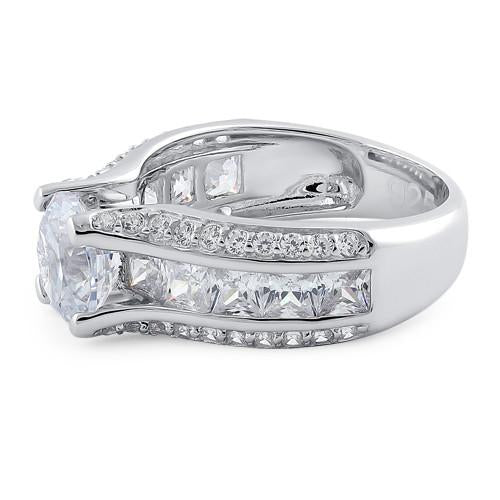 Sterling Silver Round & Princess Cut Clear CZ Ring