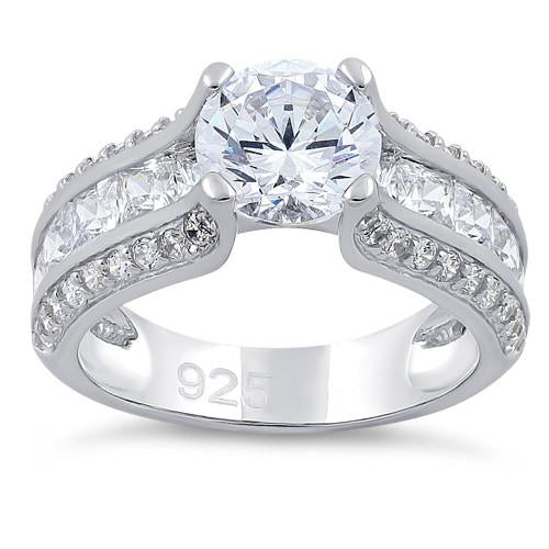 Sterling Silver Round & Princess Cut Clear CZ Ring