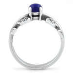 Sterling Silver Round Blue Lapis Leaves Marcasite Ring