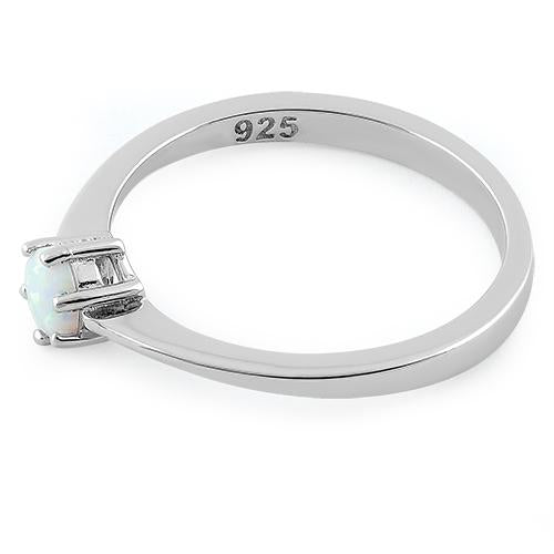 Sterling Silver Round White Lab Opal Ring