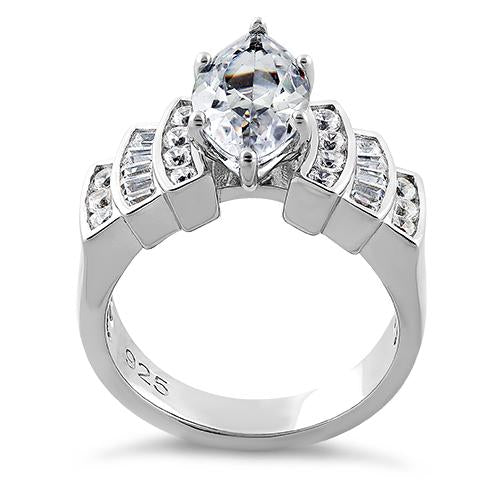 Sterling Silver Royal Marquise Cut Engagement CZ Ring