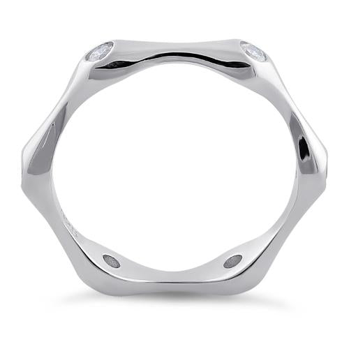 Sterling Silver Six Sided Clear CZ Ring