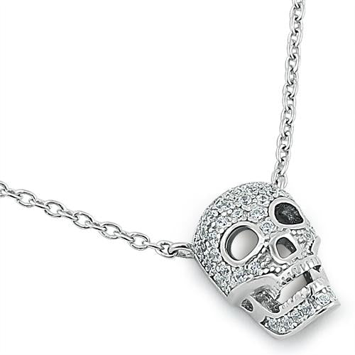 Sterling Silver 14k Skull Pendant Sterling Silver Skull CZ Necklace - Main Image