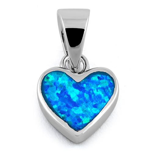 Sterling Silver Small Heart Blue Lab Opal Pendant