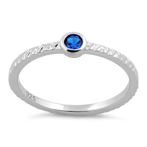 Sterling Silver Small Round Cut Blue Spinel CZ Ring