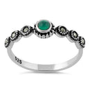Sterling Silver Small Round Green Agate Marcasite Ring