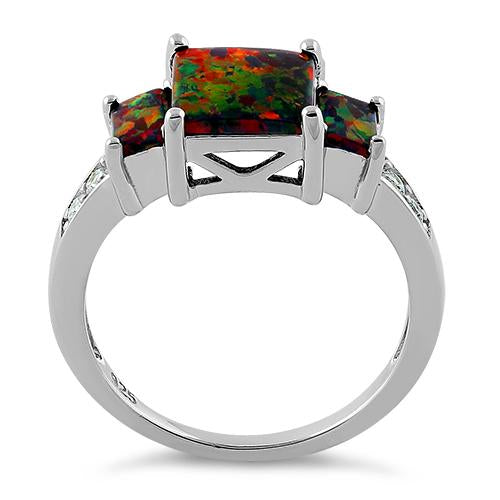 Sterling Silver Square Black Lab Opal CZ Ring