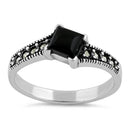 Sterling Silver Square Black Onyx Marcasite Ring