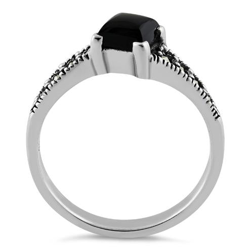 Sterling Silver Square Black Onyx Marcasite Ring