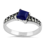 Sterling Silver Square Blue Lapis Marcasite Ring