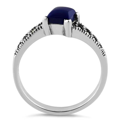 Sterling Silver Square Blue Lapis Marcasite Ring
