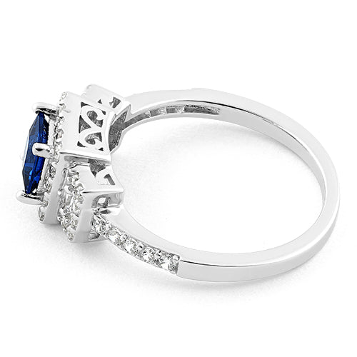 Sterling Silver Square Blue Sapphire CZ Ring