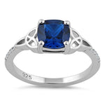 Sterling Silver Square Blue CZ Celtic Ring
