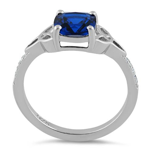 Sterling Silver Square Blue CZ Celtic Ring