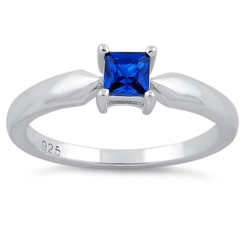 Sterling Silver Square Blue Spinel CZ Ring
