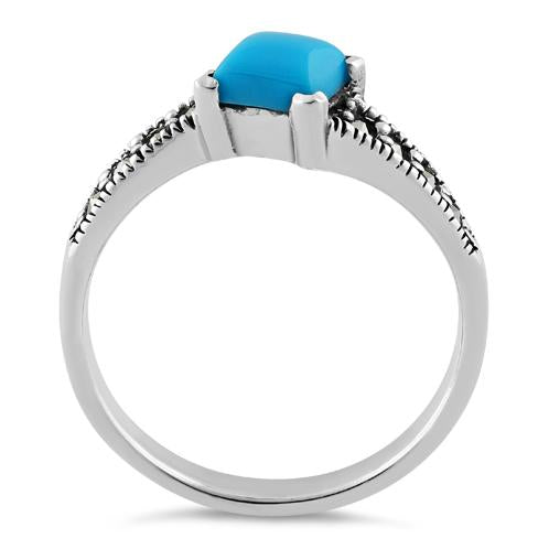 Sterling Silver Square Simulated Turquoise Marcasite Ring