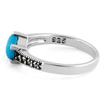 Sterling Silver Square Simulated Turquoise Marcasite Ring