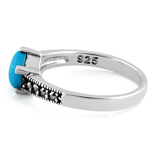 Sterling Silver Square Simulated Turquoise Marcasite Ring