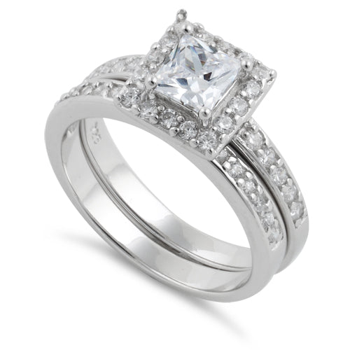 Sterling Silver Princess-Cut CZ 2-Piece Engagement Ring