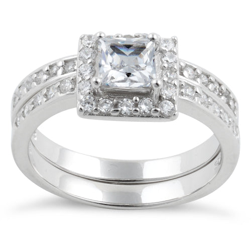 Sterling Silver Princess-Cut CZ 2-Piece Engagement Ring