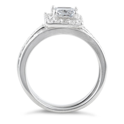 Sterling Silver Princess-Cut CZ 2-Piece Engagement Ring