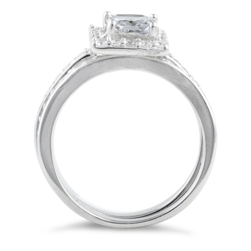 Sterling Silver Square Clear CZ Double Ring