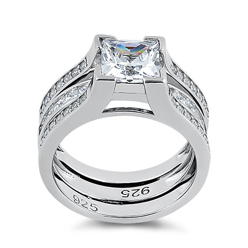 Sterling Silver Princess-Cut 2-Piece CZ Engagement Ring