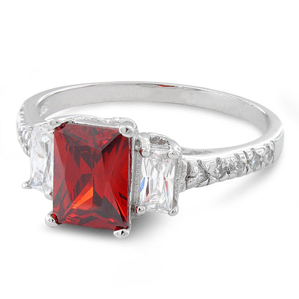 Sterling Silver Rectangular Garnet CZ Ring