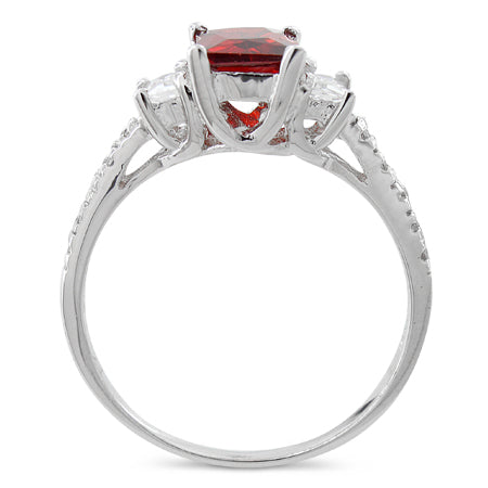 Sterling Silver Rectangular Garnet CZ Ring