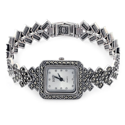 Sterling Silver Square Marcasite Watch