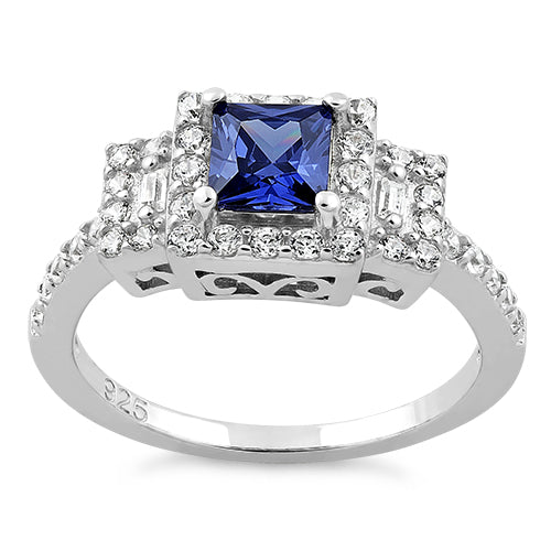 Sterling Silver Square Tanzanite CZ Ring