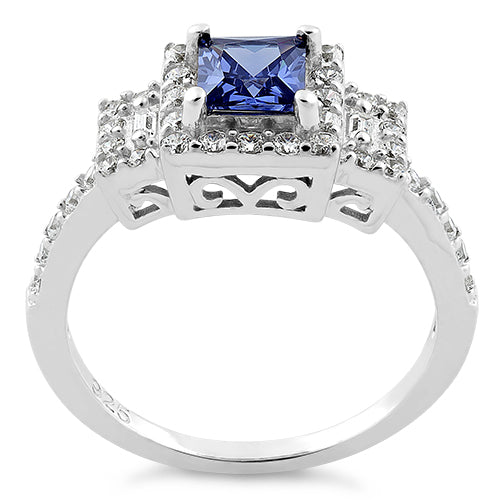 Sterling Silver Square Tanzanite CZ Ring