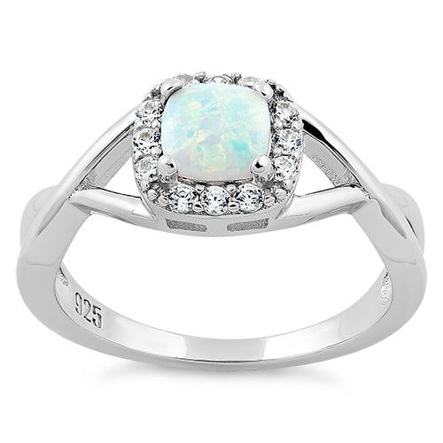 Sterling Silver Square White Lab Opal CZ Ring