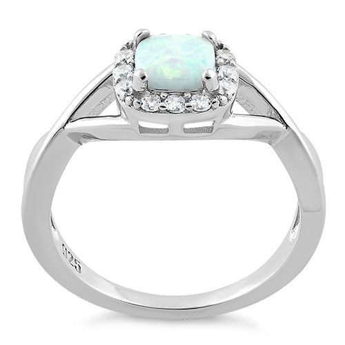 Sterling Silver Square White Lab Opal CZ Ring