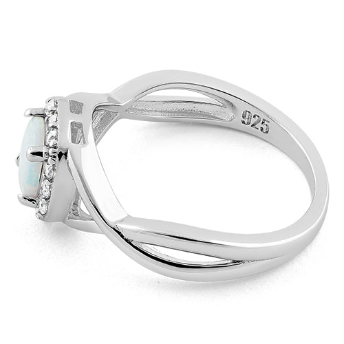 Sterling Silver Square White Lab Opal CZ Ring