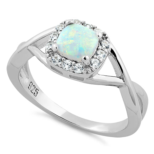 Sterling Silver Square White Lab Opal CZ Ring