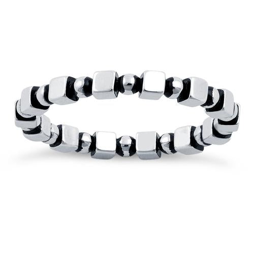 Sterling Silver Stackable Bead and Cube Eternity Ring