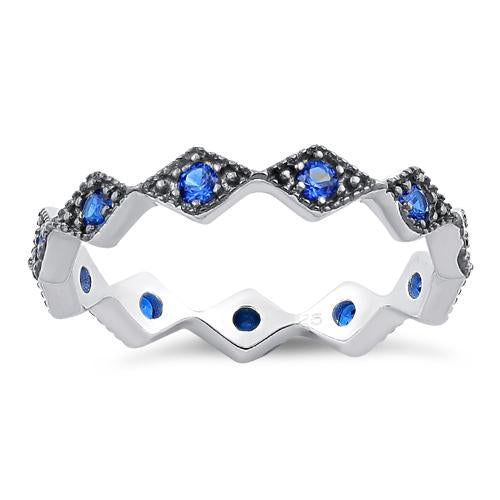 Sterling Silver Stackable Ridged Eternity Blue Spinel CZ Ring