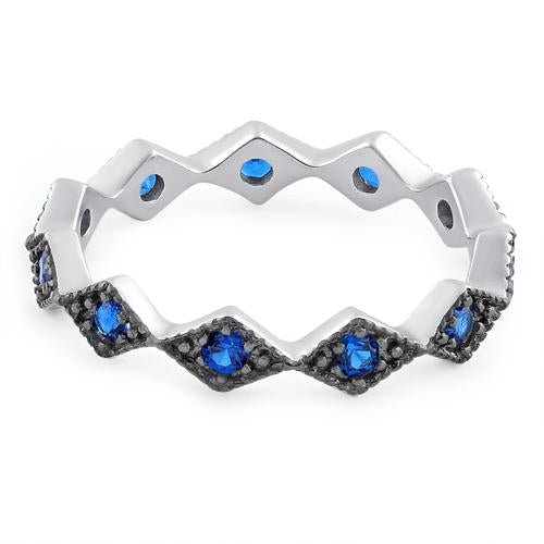 Sterling Silver Stackable Ridged Eternity Blue Spinel CZ Ring
