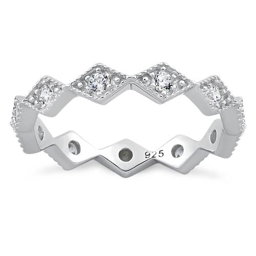Sterling Silver Stackable Ridged Eternity Clear CZ Ring