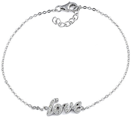 Sterling Silver Stylish 'Love' Clear CZ Bracelet