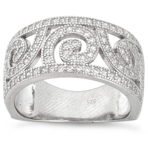 Sterling Silver Swirl Design Pave CZ Ring