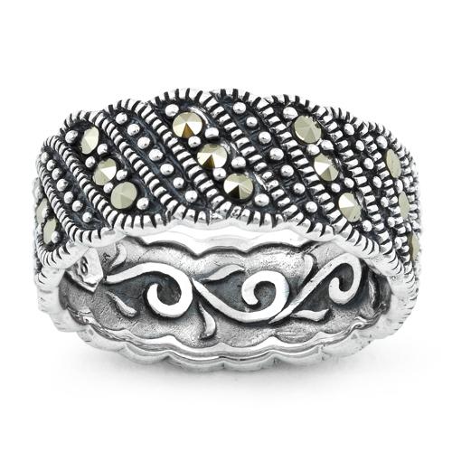 Sterling Silver Swirl Eternity Marcasite Ring