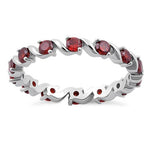Sterling Silver Swirl Garnet Eternity CZ Ring