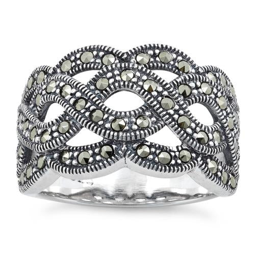 Sterling Silver Swirl Marcasite Ring