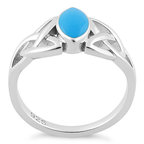 Sterling Silver Simulated Turquoise Marquise Celtic Ring