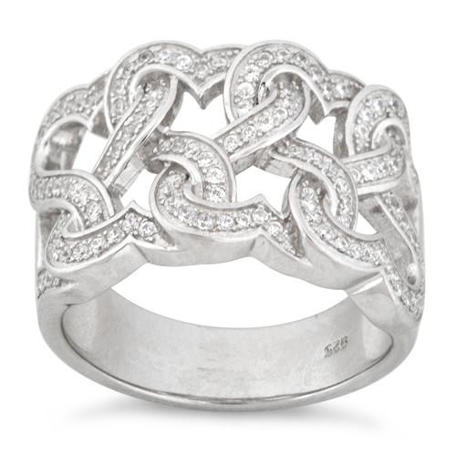 Sterling Silver Tangled Hearts Pave CZ Ring